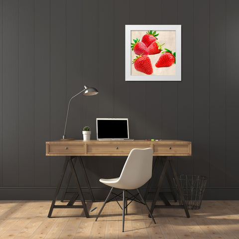 Strawberries White Modern Wood Framed Art Print by Barbieri, Remo