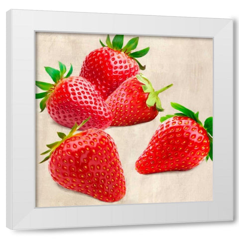 Strawberries White Modern Wood Framed Art Print by Barbieri, Remo