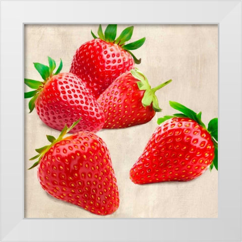 Strawberries White Modern Wood Framed Art Print by Barbieri, Remo