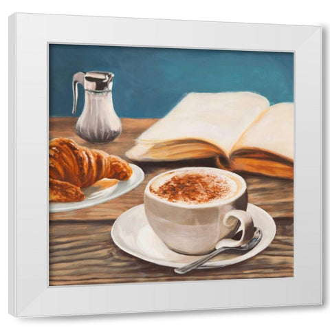 Cappuccino and Book White Modern Wood Framed Art Print by Ferrari, Sandro