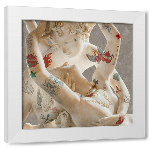 Tattooed Lovers (Cupid And Psyche) White Modern Wood Framed Art Print by Hill, Steven
