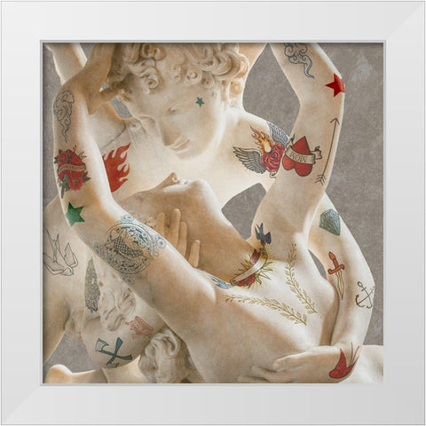 Tattooed Lovers (Cupid And Psyche) White Modern Wood Framed Art Print by Hill, Steven