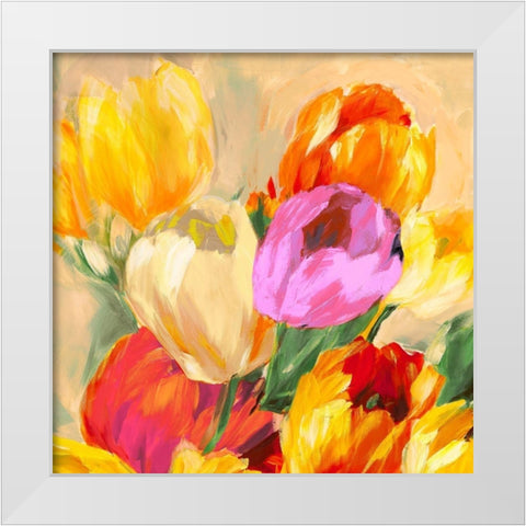Colorful Tulips I White Modern Wood Framed Art Print by Stone, Jim