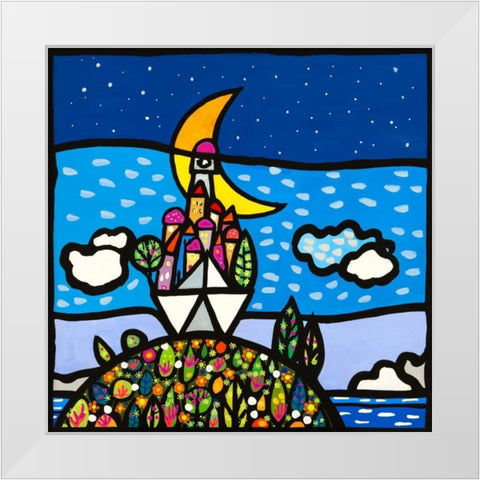 Barca sulla collina White Modern Wood Framed Art Print by Wallas