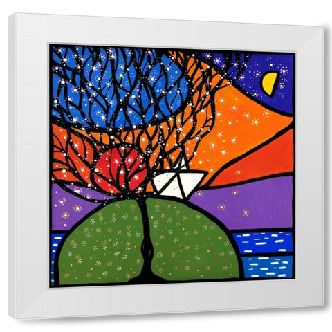 La piccola barca sulla collina White Modern Wood Framed Art Print by Wallas