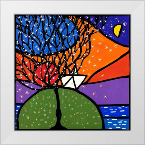 La piccola barca sulla collina White Modern Wood Framed Art Print by Wallas