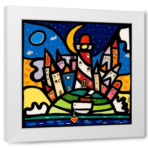 Happy Island White Modern Wood Framed Art Print by Wallas