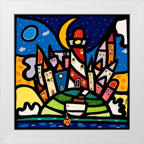 Happy Island White Modern Wood Framed Art Print by Wallas