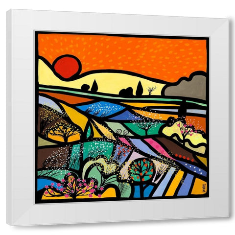 Lavender Fields at Sunset White Modern Wood Framed Art Print by Wallas