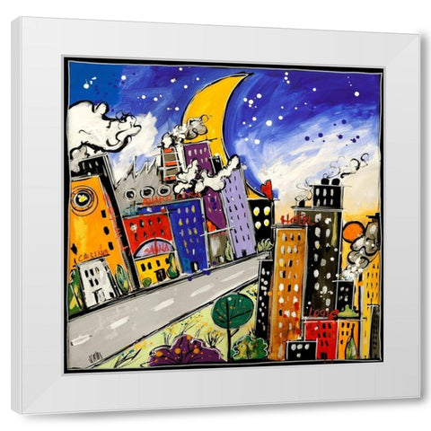 Downtown White Modern Wood Framed Art Print by Wallas