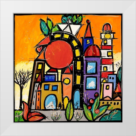 Calda protezione White Modern Wood Framed Art Print by Wallas