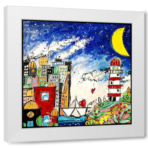 Nella citta dei sogni cE sempre amore White Modern Wood Framed Art Print by Wallas