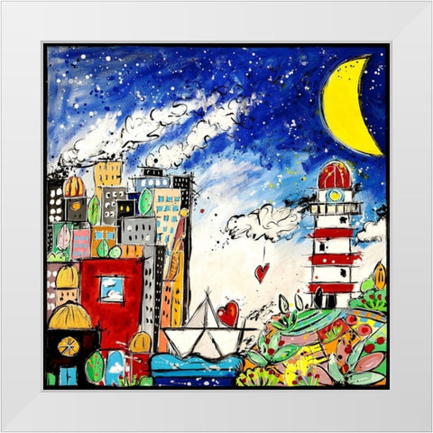 Nella citta dei sogni cE sempre amore White Modern Wood Framed Art Print by Wallas