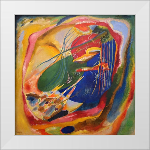 Picture with Three Spot White Modern Wood Framed Art Print by Wassily, Kandinsky
