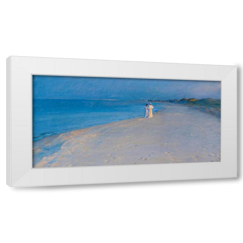 Summer evening at the South Beach, Skagen White Modern Wood Framed Art Print by KrÃ¸yer, Peder Severin
