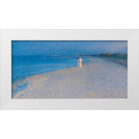 Summer evening at the South Beach, Skagen White Modern Wood Framed Art Print by KrÃ¸yer, Peder Severin