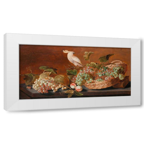 Still Life with Parrot White Modern Wood Framed Art Print by Koets, Roelof