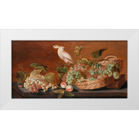 Still Life with Parrot White Modern Wood Framed Art Print by Koets, Roelof