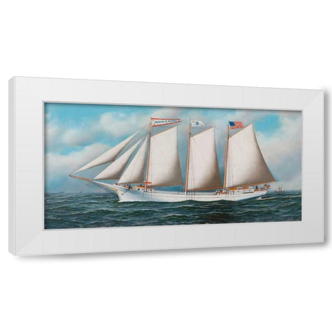Three Masted Schooner Andrew C. Pierce White Modern Wood Framed Art Print by Jacobsen, Antonio Nicolo Gasparo