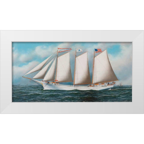 Three Masted Schooner Andrew C. Pierce White Modern Wood Framed Art Print by Jacobsen, Antonio Nicolo Gasparo