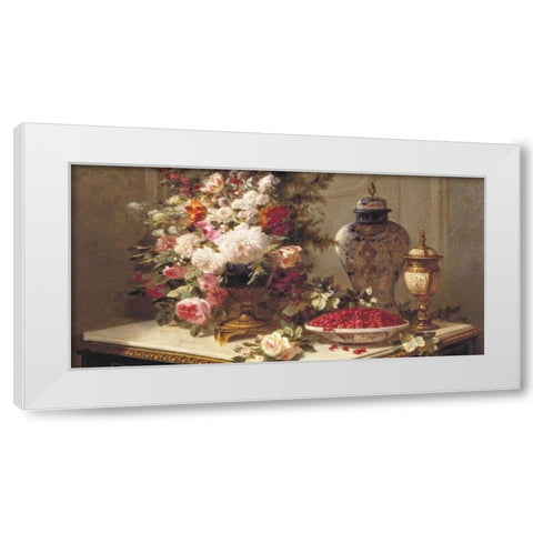Floral composition on a table (detail) White Modern Wood Framed Art Print by Robie, Jean-Baptiste