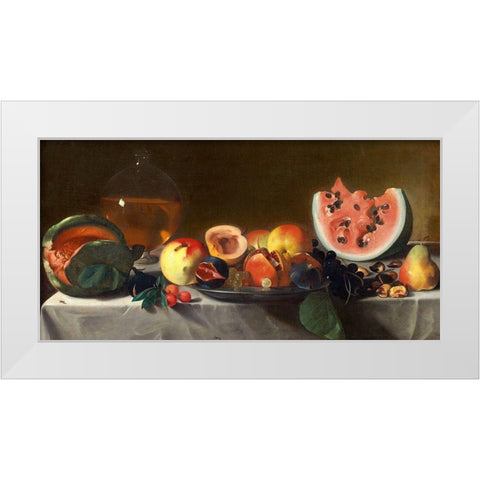 Still Life with Fruit and Carafe White Modern Wood Framed Art Print by Pensionante del Saraceni