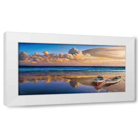 Barche sulla battigia White Modern Wood Framed Art Print by Galasso, Adriano