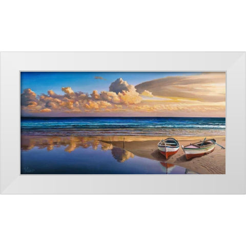 Barche sulla battigia White Modern Wood Framed Art Print by Galasso, Adriano