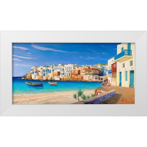Mykonos White Modern Wood Framed Art Print by Galasso, Adriano