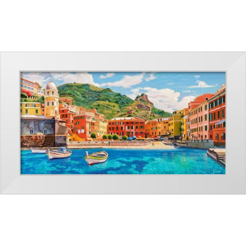 Vernazza nel sole White Modern Wood Framed Art Print by Galasso, Adriano