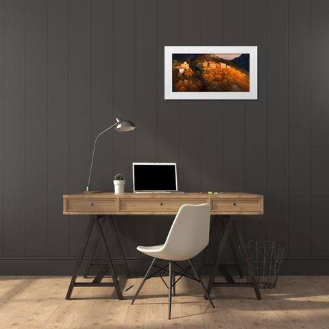 Paese sul monte White Modern Wood Framed Art Print by Galasso, Adriano