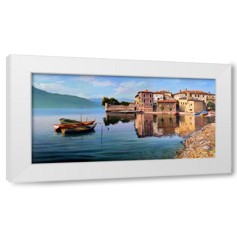 Paese sul lago White Modern Wood Framed Art Print by Galasso, Adriano
