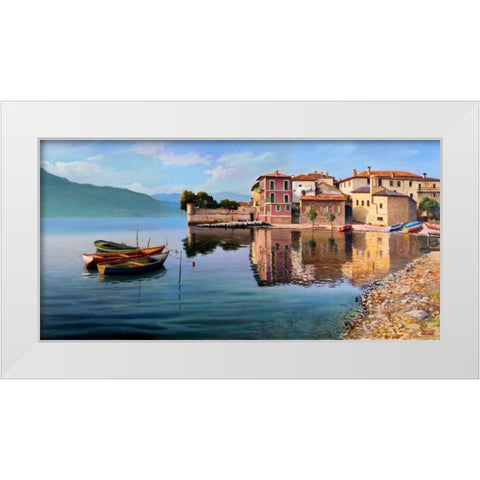 Paese sul lago White Modern Wood Framed Art Print by Galasso, Adriano