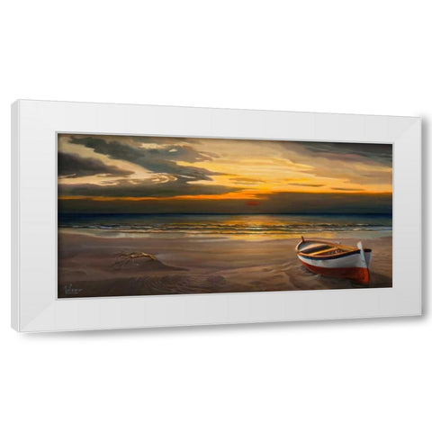 Tramonto sulla battigia White Modern Wood Framed Art Print by Galasso, Adriano