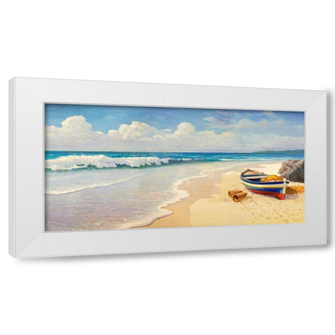 Onde sulla spiaggia White Modern Wood Framed Art Print by Galasso, Adriano