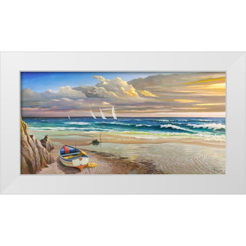 Tramonto sulla battigia White Modern Wood Framed Art Print by Galasso, Adriano