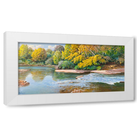 Torrente nei boschi White Modern Wood Framed Art Print by Galasso, Adriano