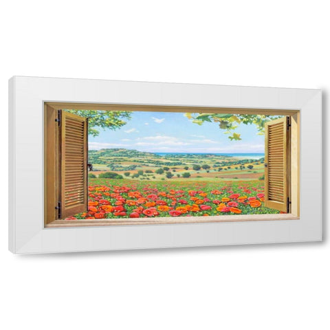 Finestra su campo di papaveri White Modern Wood Framed Art Print by Del Missier, Andrea