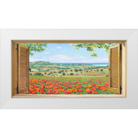 Finestra su campo di papaveri White Modern Wood Framed Art Print by Del Missier, Andrea
