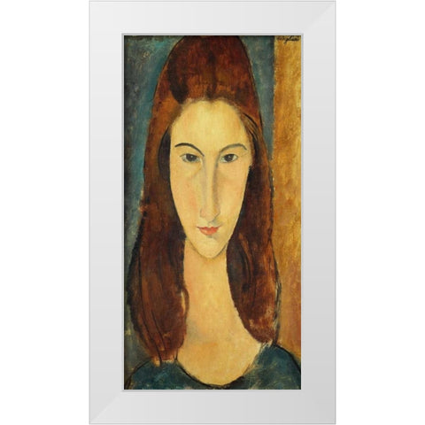 Jeanne Hebuterne White Modern Wood Framed Art Print by Modigliani, Amedeo