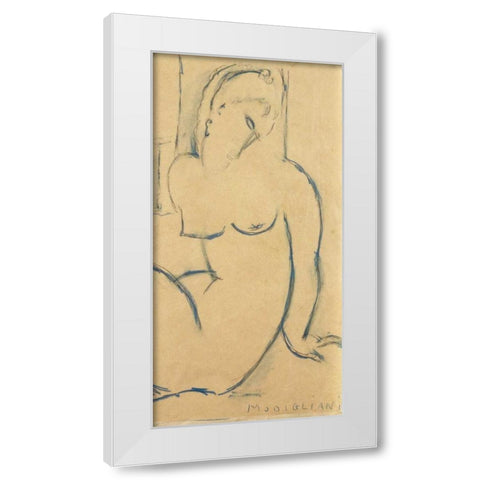 Seated Woman White Modern Wood Framed Art Print by Modigliani, Amedeo