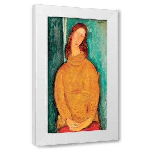 Portrait of Jeanne HeÂ´buterne White Modern Wood Framed Art Print by Modigliani, Amedeo