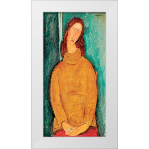Portrait of Jeanne HeÂ´buterne White Modern Wood Framed Art Print by Modigliani, Amedeo