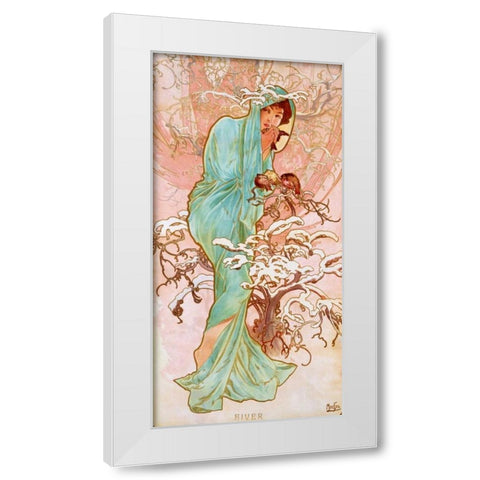 Hiver White Modern Wood Framed Art Print by Mucha, Alphonse