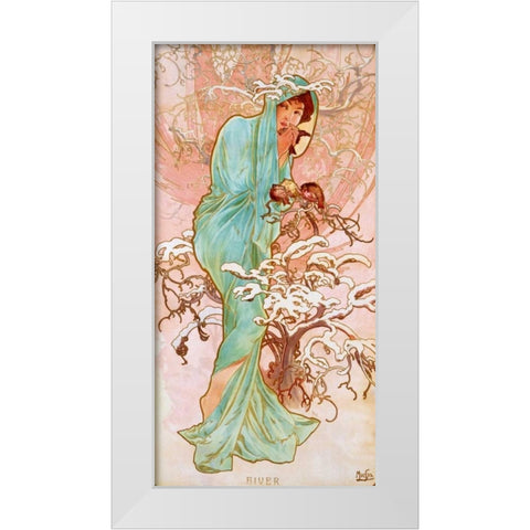 Hiver White Modern Wood Framed Art Print by Mucha, Alphonse
