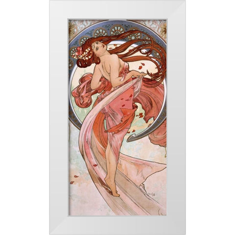 La-danse White Modern Wood Framed Art Print by Mucha, Alphonse