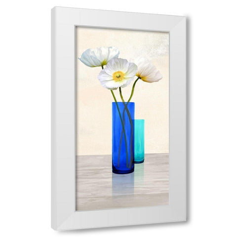 Poppies in crystal vases (Aqua II) White Modern Wood Framed Art Print by Cynthia, Ann
