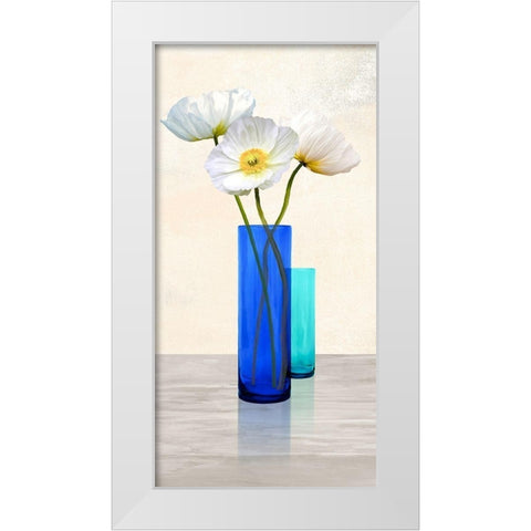 Poppies in crystal vases (Aqua II) White Modern Wood Framed Art Print by Cynthia, Ann
