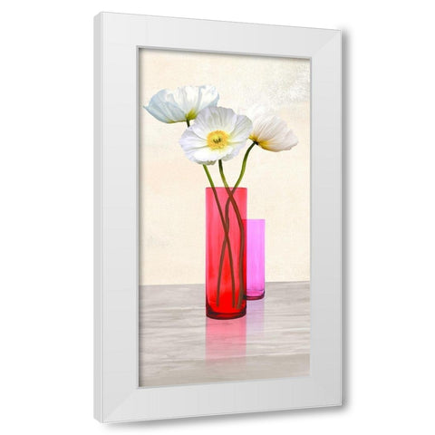 Poppies in crystal vases (Purple II) White Modern Wood Framed Art Print by Cynthia, Ann