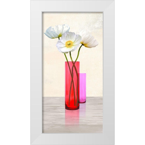 Poppies in crystal vases (Purple II) White Modern Wood Framed Art Print by Cynthia, Ann